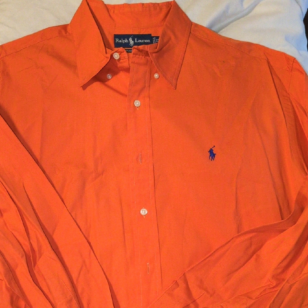 Ralph Lauren Men's Bright Orange Button Down Shirt